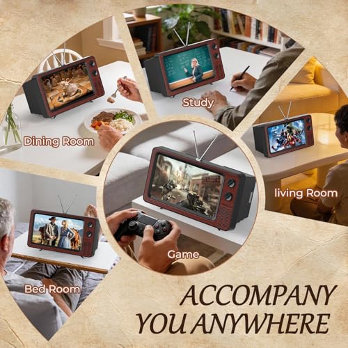 SEANCHEER Retro TV Cell Phone Screen Magnifier HD 3D Portable Foldable - color: Chestnut Brown-12"