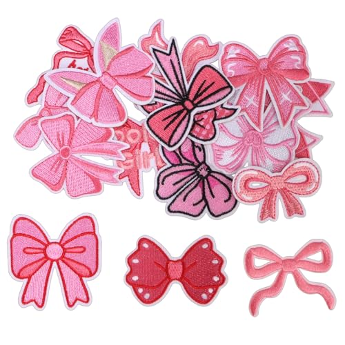 16pcs Bow Iron on Patches, Cute Pink Embroidered Applique Patch for Clothes - color: Pink Bow, 16pcs