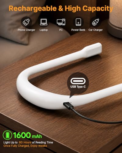 Reading Light with Storage Case, Rechargeable Neck Book Light - color: White + Black Storage Case