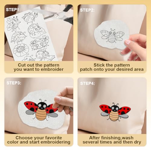 30Pcs Ladybug Water Soluble Hand Sewing Stabilizers - style: Ladybug