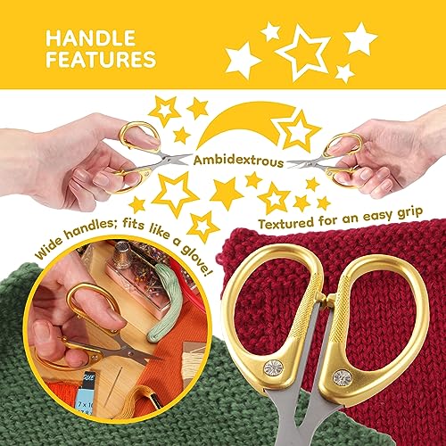 JubileeYarn Sharp Titanium Embroidery Craft Scissors w/Sheath - Gold - 3 Pairs - color: Gold, size: 3 Units