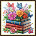 Redxing Counted Cross Stitch Kit for Beginners,Unprinted Needlepoint Kits for Beginners Cross Stitching Embroidery Kit 11CT Stitches kit-Flower Books 18x18 inch - color: KitColors06