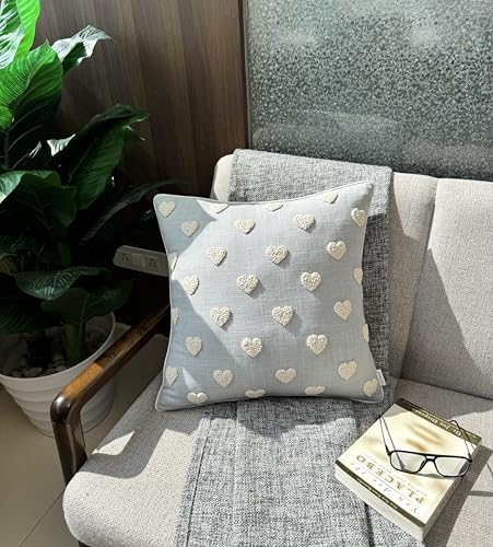 VAGMINE Embroidered Tufted Heart 18x18 Throw Pillow Cover, Robins Egg - color: Robins Egg-french Knots, size: 18" x 18" (Pack of 1)