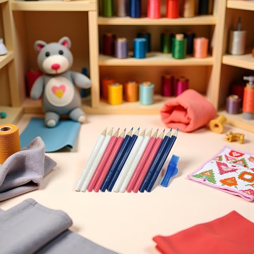 12Pcs Sewing Fabric Pencils with Brush Tailor Pencils Sewing Marking Pencil Fabric Chalk Pencil Tracing Tailor Chalk for Tailor Tools