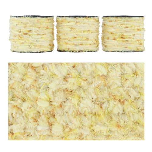 Artisanal Yarn Collection Multifiber Fancy Yarn for Knitting Crocheting Crafts DIY, Set of 3 Rolls (Soft Yellow Feather Weave) - color: Soft Yellow Feather Weave