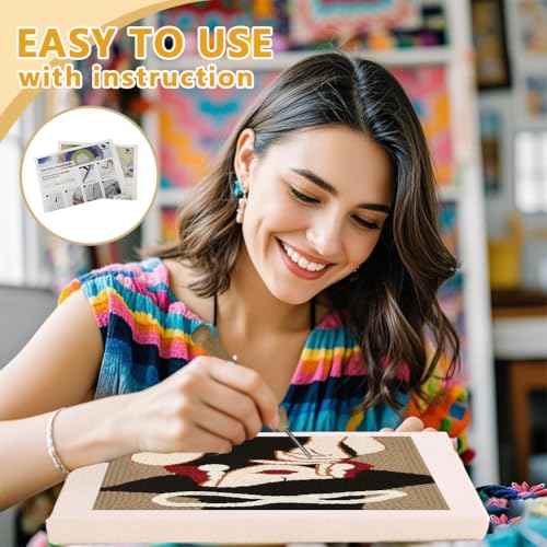 Doodlream Elegant Lady DIY Punch Needle Embroidery Kit for Adult Beginner, 9.4" Woman Wearing Hat Punch Stitching Craft Set for Starter with Frame, Fabric Pattern, Threader, Yarn, Pinch Needle - color: Elegant Lady