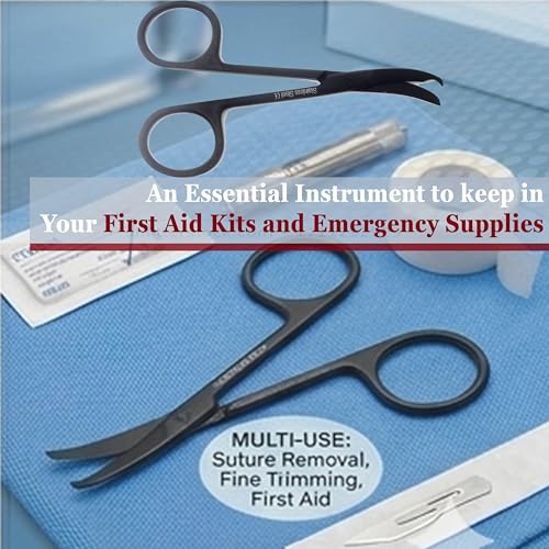 Premium Quality Suture Northbent Stitch Curved Scissors 3.5" (Black) - color: Black