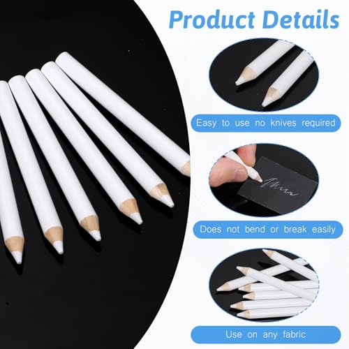 7PCS Fabric Pencils for Sewing, White Fabric Marking Pencils Sewing Marker Tailors Chalk for Fabrics Wipe Quilting Fabrics Pencil for Dressmakers Sewings DIY Crafts (8.5 cm)