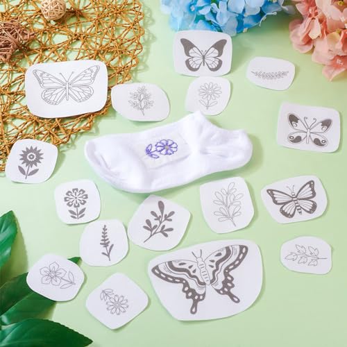 Craftdady Flower Butterfly Water Soluble Stabilizer 70Pcs Embroidery Fabric Stick and Stitch Hand Embroidery Paper Wash Away Sewing Patterns for Beginners Spring Embroidery Kit - color: Flower & Butterfly #2