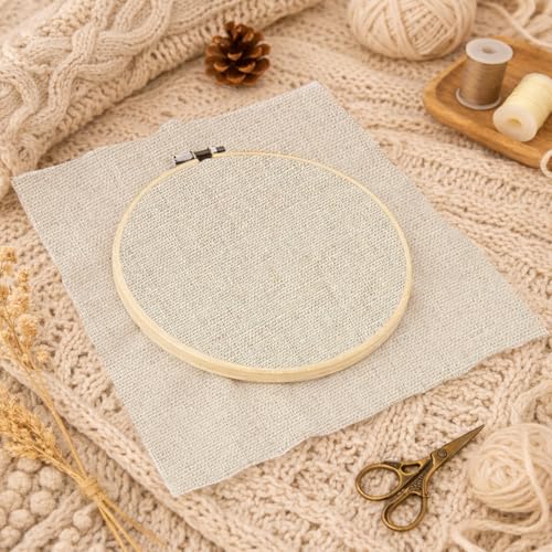20 PCS Linen Embroidery Fabric, 5.9 × 5.9 Inch Natural Color Fabric - color: Natural Color, size: 5.9×5.9 Inch