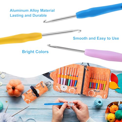 Vodiye 21 Sizes Ergonomic Crochet Hooks Set with Roll-Up Case, 0.5-10.0mm - size: 21 Size(0.5-10.0mm) Roll Bag