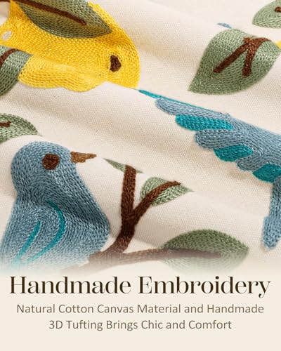 Embroidered Throw Pillow Covers 18x18 Inch, 2Pack, Bird Lemon - color: Bird Lemon, size: 18" x 18" (Pack of 2)