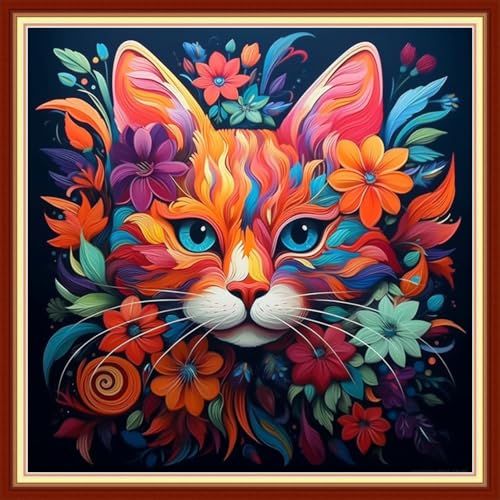 Joyhoor Stamped Cross Stitch Kits for Beginners, Needlepoint Kits for Adults, 11CT Counted Embroidery Kits-Magic Cat 18x18 inchs - color: Artstyle06