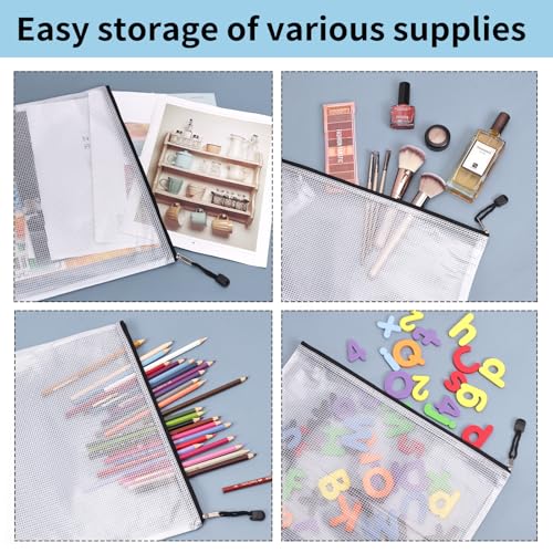 EOOUT 42pcs Mesh Zipper Pouch, Black Waterproof Zipper Bags for Organizing Storage, Letter Size/A4 Size Puzzle Bag, Zipper File Bags for Board Games and School Office Supplies - style: black-42pcs