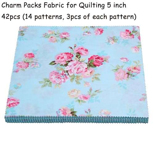 Nodsaw Charm Packs for Quilting 5 inch - 42 5" Charm Squares - Soft Cotton Fabric Quilt Squares 5x5 for Quilting, Sewing, Patchwork, Bags, and Crafts - color: Multi R