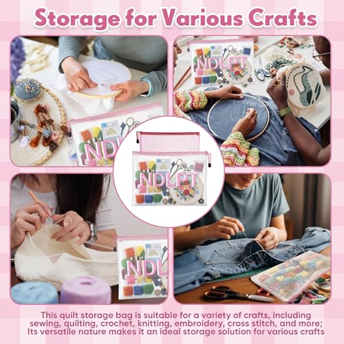 Sabary 2 Pcs Needlepoint Project Bag Clear Mesh Zipper Organizer, Pink - color: Pink