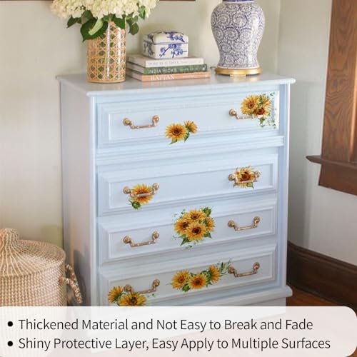 Vintage Floral Rub on Transfer for Furniture Large Flower UV DTF Transfer Sticker for Wood Glass Home Decor, Sunflower - style: Sunflower