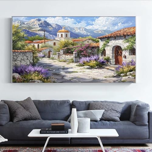 JATOK Diamond Painting Kit for Adults, Village, 27.5 x 15.7 in - color: Mustard