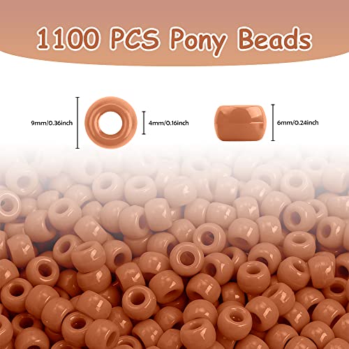 Pony Beads Bulk 1100 Pcs, Brown, Plastic, Barrel Shaped, 6x9mm, Perfect for Jewelry Making, Bracelets, Hair Beads - color: 1100 PCS Brown