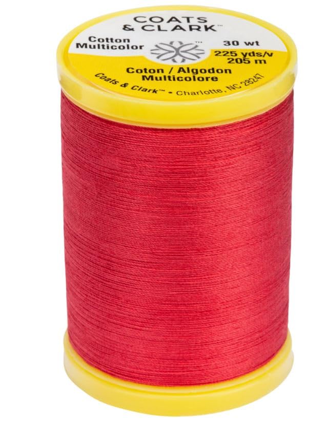 Coats & Clark Cotton All Purpose Sewing Thread 100% Mercerized Cotton 225 Yards Each Spool S970 2 Pack Bundle with 3 Bella's Crafts Needle Threaders (Atom Red) - color: Atom Red
