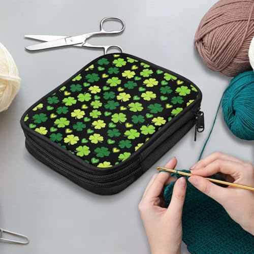 Kathyboom Empty Crochet Hook Case Green Irish Leaves Crochet Hook Organizer Case Stand Up-Corchet Organizer - Crochet Hook Holder for Crochet Needles, Crochet Accessories - color: Green Irish Leaves01