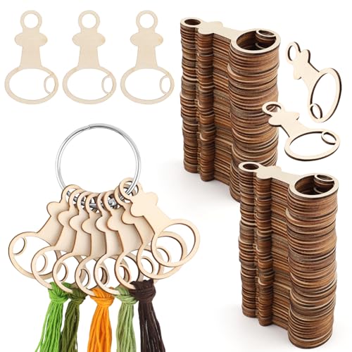 101pcs Wooden Thread Drops,2.4x1.36 Inch Teardrop Embroidery Floss Organizer with Floss Ring Cross Stitch Bobbins for DIY Sewing Storage,Craft Supplies(Style E) - color: I-shaped