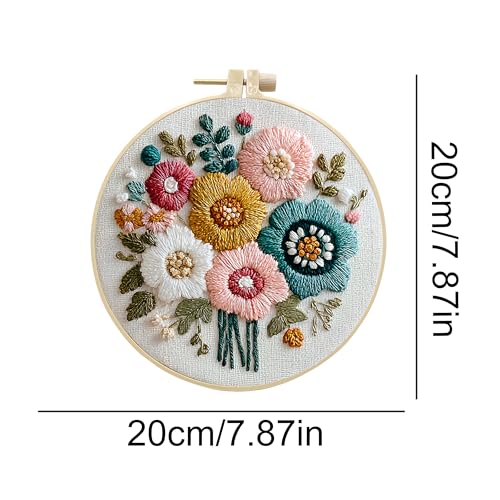 Embroidery Kit for Beginners & Adults Starter Kit, Cross Stitch Kits,DIY Hand Embroidery Needlepoint Set with Hoop, Pre-Printed Fabric, Threads and Instructions (Flower-2) - color: Flower-2