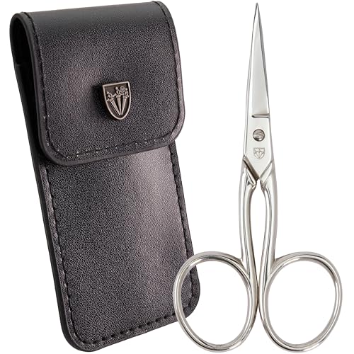 3 Swords Germany - Embroidery Scissors, Shears for Art Work, Daily Use in Household, Sewing, crocheting, Art Work, Craft, needle work with black Synthetic Leather case