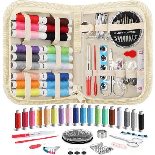Coquimbo Sewing Kit Gifts for Adults Teen Grils Women Mom Grandma, Portable Sewing Supplies Contains Tape Measure, Scissors, Thimble, Thread, Sewing Needles (Beige, M) - color: Beige, size: M