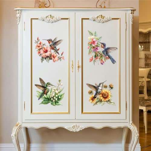 Peacoblue Hummingbird, Flower Rub On Transfers for Furniture Craft 6"x12" - style: Hummingbird and Flower