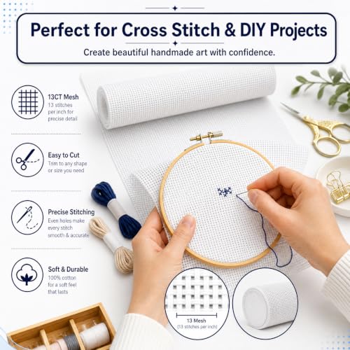 13 Mesh Needlepoint Canvas, 23.6 x 17.7 in Blank DIY Needlepoint Canvas - color: Light White