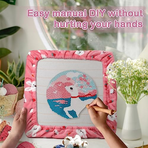 JQSH Gripper Strip Frame, Rug Hooking Frame, Punch Needle Frame, Cross Stitch Hoop, with Frame Flannel Cover (9.8*9.8 inch)