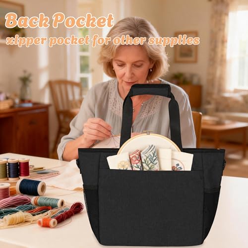 CROTIRAD Embroidery Bag Organizer for Cross Stitch Kits with Shoulder Strap - color: Black