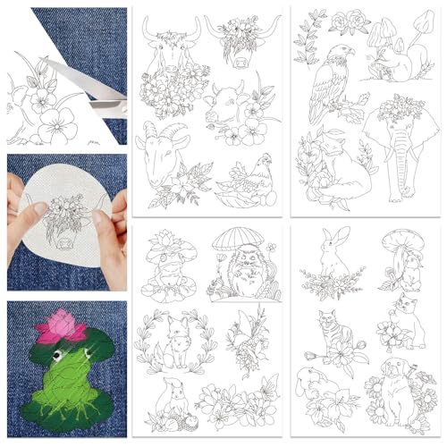 4 Sheets Water Soluble Embroidery Stabilizers 11.69x8.27 Inches Animal Stick and Stitch Embroidery Paper Adhesive Embroidery Transfer Paper with Ox Bird Pattern for Shirts Bags - style: Animal