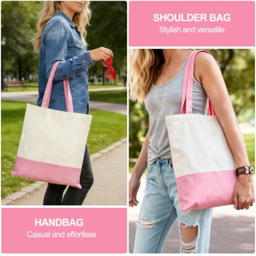Canvas Tote Bag with Zipper for Women, Halloween Trick or Treat Bags Bulk - color: [A2] Beige / Pink