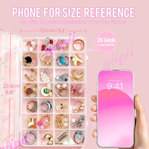 qiipii 3Pcs 28-Grid Clear Plastic Organizer White Fixed Compartment Storage Box for Rhinestones Beads, Earrings Art DIY Craft Jewelry, Diamond Accessories Small Parts, Items (8.82"L x 5.12"W x 0.6"H) - color: 28 Grids, size: 3 Pcs