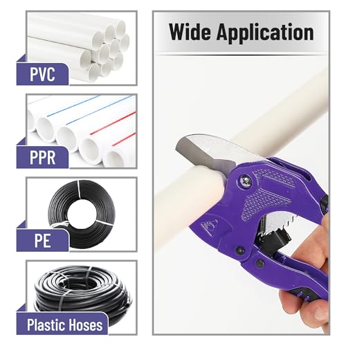 Bates- PVC Pipe Cutter, Cuts up to 1-5/8", Ratchet Pipe Cutter, PEX Cutting Tool for Cutting PEX, PVC, PPR Plastic Hoses and Plumbing Pipes, Purple - color: Purple