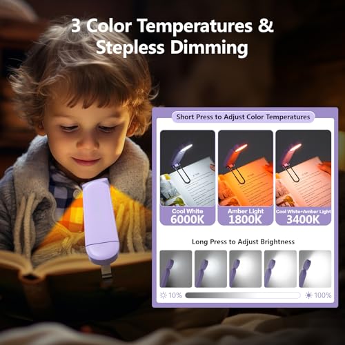 VAVOFO USB Rechargeable Book Light, Bookmark Clip on LED Reading Light - color: Purple
