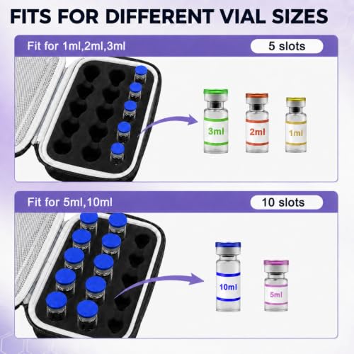 Peptide Case for Fridge Travel with 1* Reusable Ice Pack - color: Black+Black- 5×3ml+10×(5ml/10ml)