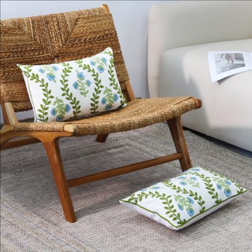 Set of 2 Embroidered Decorative Throw Pillow Covers Couch Square Pillowcases Cushion for Bedroom Sofa Farmhouse Decor 12x20 Inch (Blue Floral-Lumbar) - color: Blue Floral-lumbar