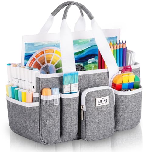 JJRING Large Foldable Craft Organizer Tote With Zipper & Divider, Grey - color: Grey, size: Large