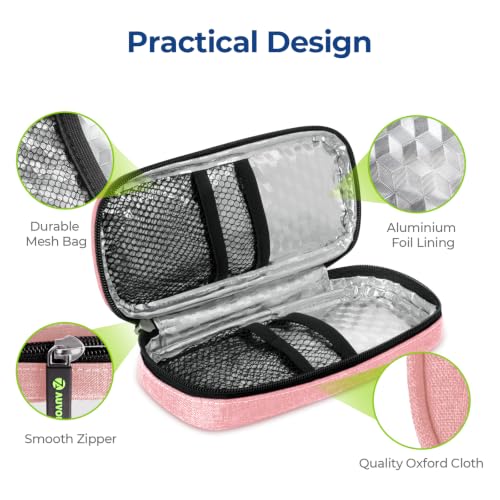 AUVON Lightweight Insulin Cooler Travel Case, 3-Layer Thickened Insulation - color: Pink