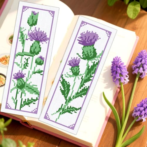ORIGACH 6 Set Cirsium Cross Stitch Bookmark Kit for Beginner - style: Cirsium
