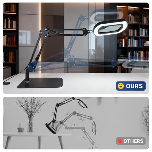 LIWEIGHT 15X Magnifying Glass with [Auto-Timer], Rectangular Real Glass Lens, 5 Color Dimmable Lamp with Stand & Clamp, Professional Hands-Free Magnifier for Reading, Sewing