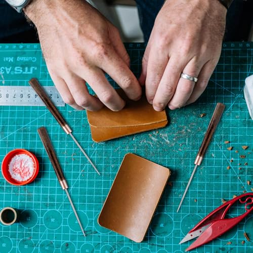 6 PCS Scratch Awl Tool, Awl Tool Sewing with Wooden Handle - Leather Awl Punch Tool for Leather Stitching, Sewing, DIY Craft Repair - color: Wooden Brown