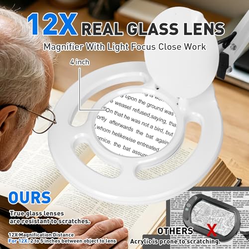 KIRKAS Magnifying Glass with Light, 2,200 Lumens Magnifying Lamp 12X - color: White