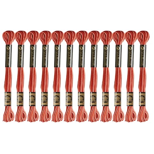 12 Skeins Embroidery Floss, Colorful Embroidery Floss 6 Strands Polyester Variegated Gradient Cross Stitch Thread for Sewing, Gradient Burgundy - color: Gradient Burgundy