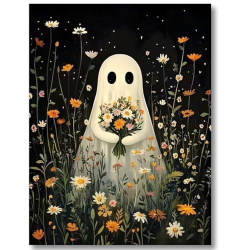Ghost Flower Stamped Cross Stitch Kits for Adults Beginners 12x16 inch - color: ghost Cross Stitch