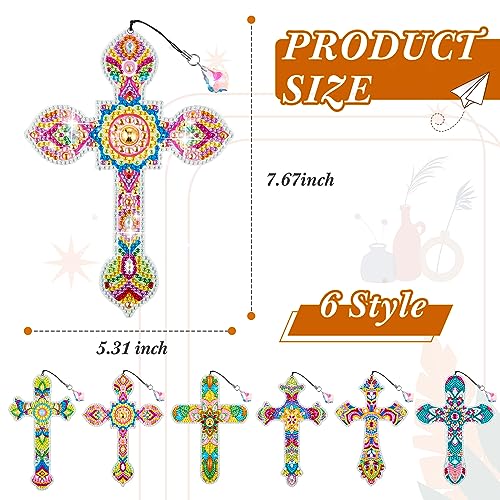 Ireer 6 Pcs Cross 5d Diamond Art Bookmarks for Adult，DIY Painting Kit - style: Vintage