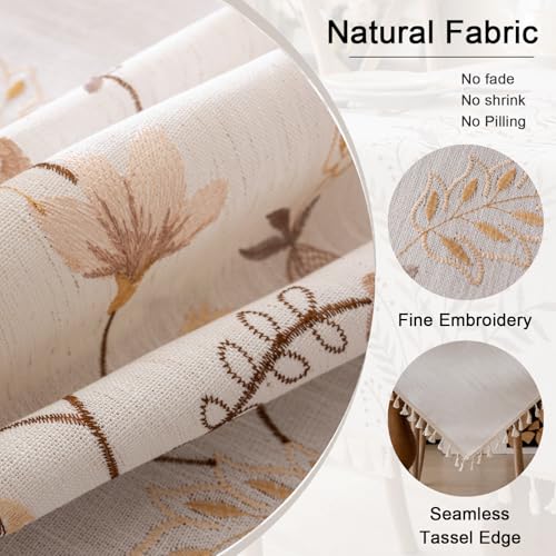 Joyfol Day Rustic Fall Rectangle Table Cloth, Heavy Duty Linen Florals Embroidery Tablecloths, Farmhouse Waterproof Tablecloth, Wrinkle Free Table Cover with Tassels, Coffee Berry, 55''x 70'' - color: Coffee Berry, size: 70" x 55" (Rectangular)